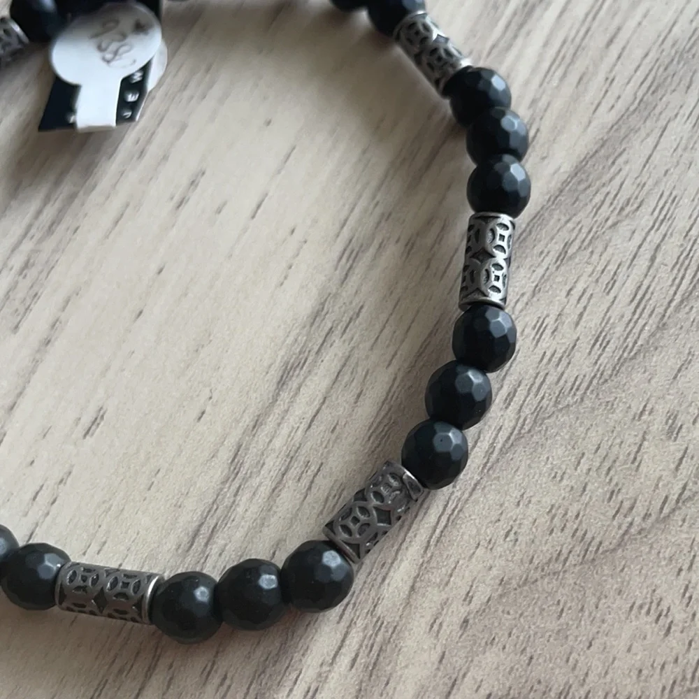 INOX Matte Black and Gray Tone Bead Bracelet - Picture 3 of 5